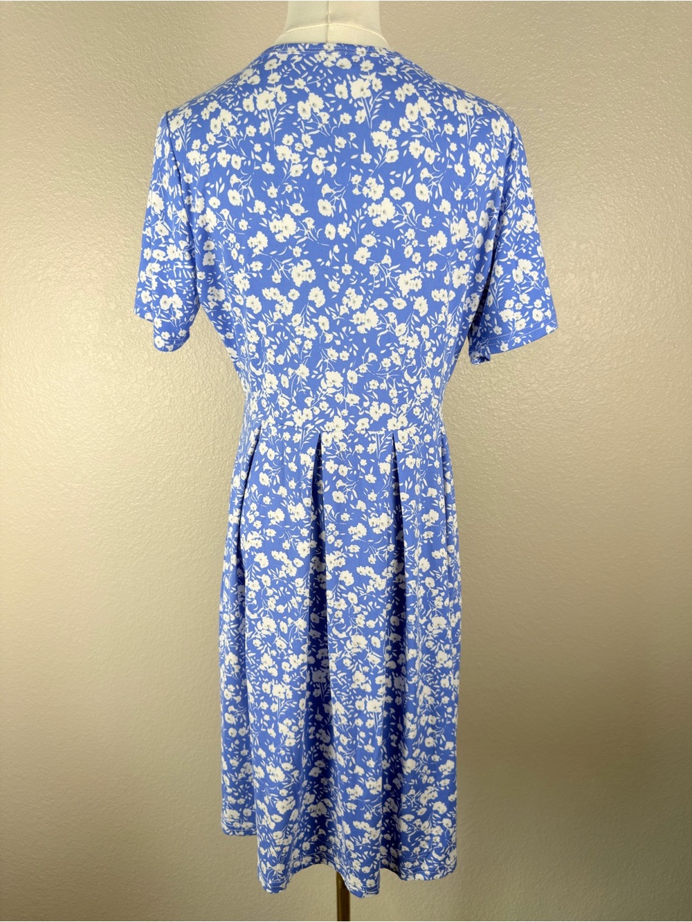 NWT Auselily Blue Floral Short Sleeve Midi Dress Pleated Skirt Pockets, Large - Picture 7 of 11